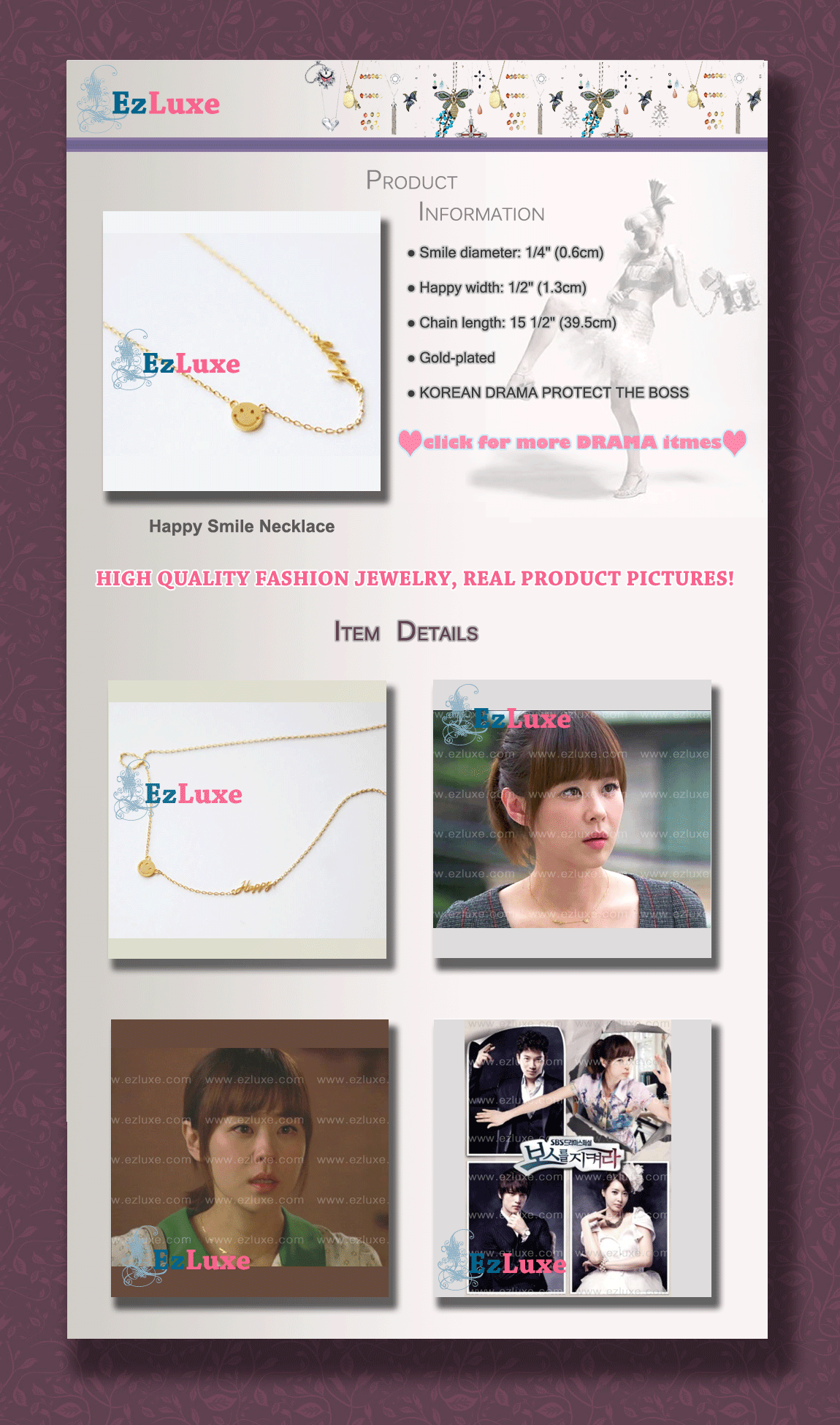 Korean Drama Defend Protect The Boss Happy Smile Necklace Love Heart